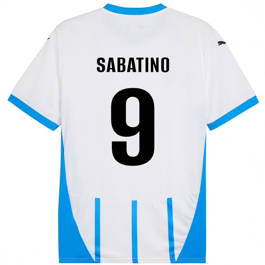 Kids Football Daniela Sabatino #9 White Blue Away Jersey 2024/25 T-Shirt Nz