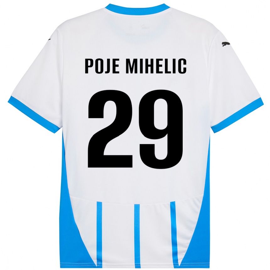 Kids Football Naja Poje Mihelič #29 White Blue Away Jersey 2024/25 T-Shirt Nz