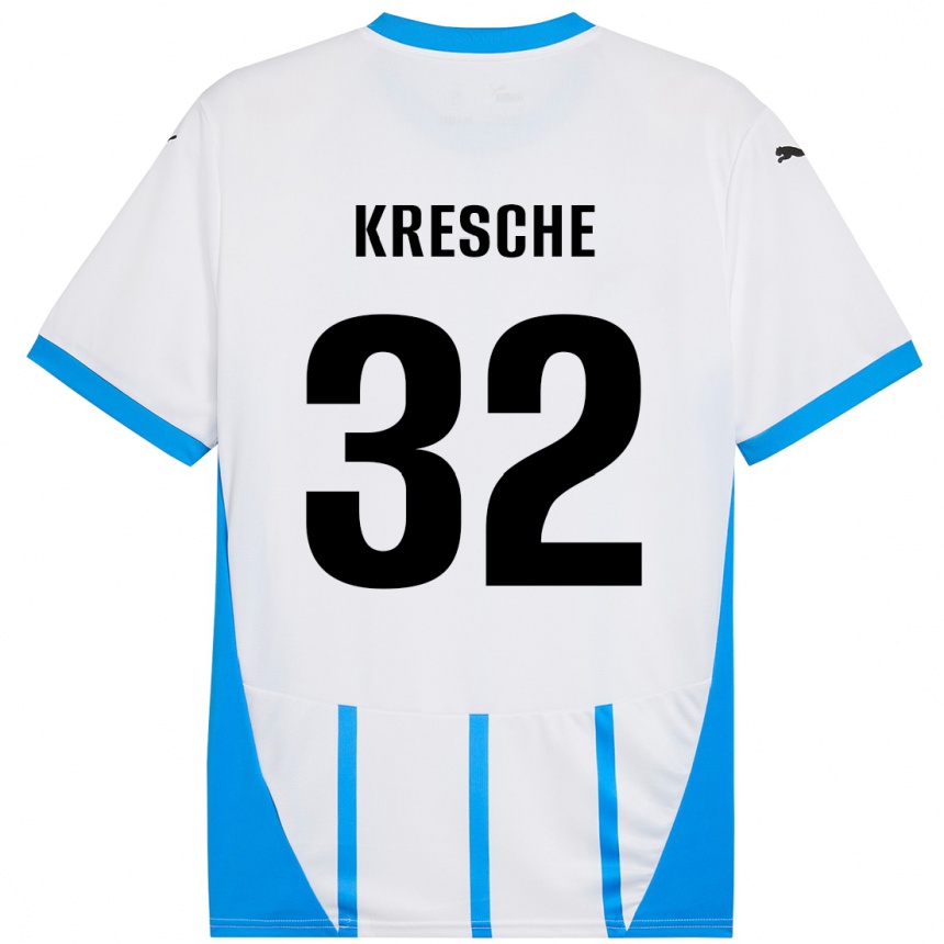 Kids Football Isabella Kresche #32 White Blue Away Jersey 2024/25 T-Shirt Nz