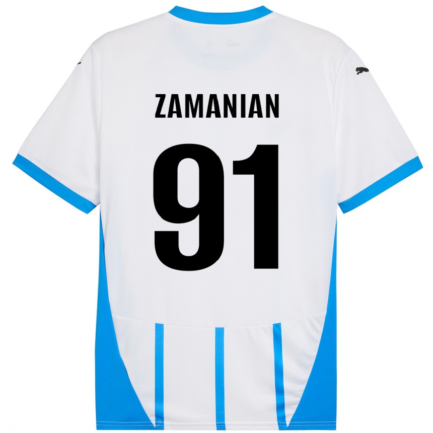 Kids Football Annahita Zamanian #91 White Blue Away Jersey 2024/25 T-Shirt Nz