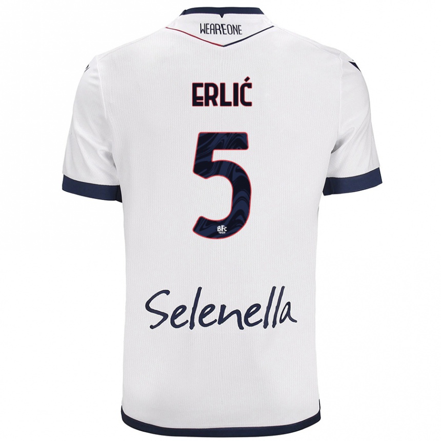 Kids Football Martin Erlić #5 White Royal Blue Away Jersey 2024/25 T-Shirt Nz