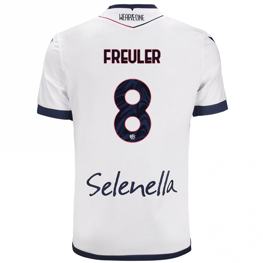 Kids Football Remo Freuler #8 White Royal Blue Away Jersey 2024/25 T-Shirt Nz