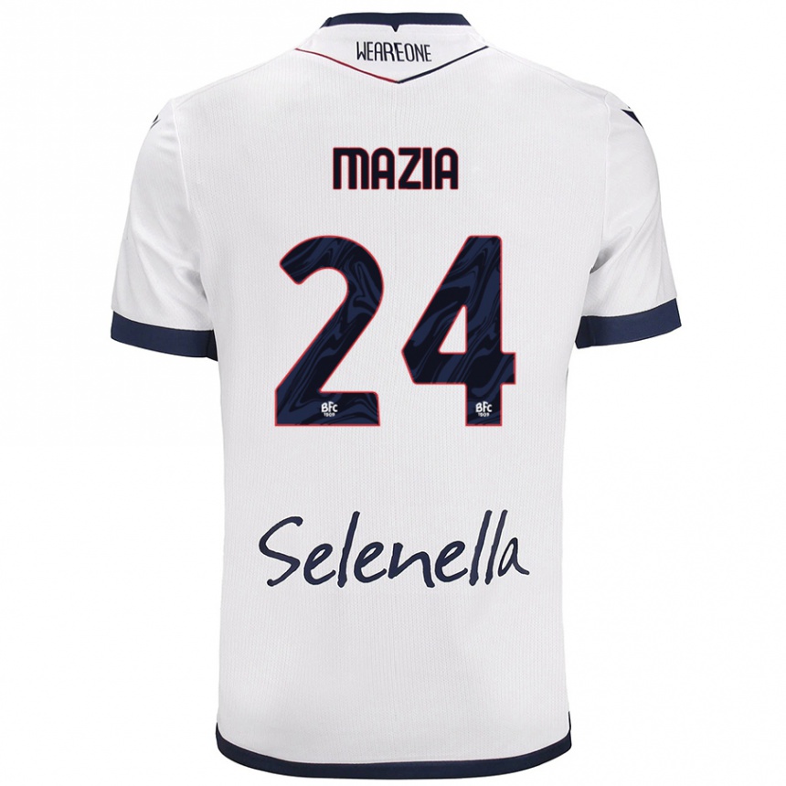 Kids Football Andrea Mazia #24 White Royal Blue Away Jersey 2024/25 T-Shirt Nz