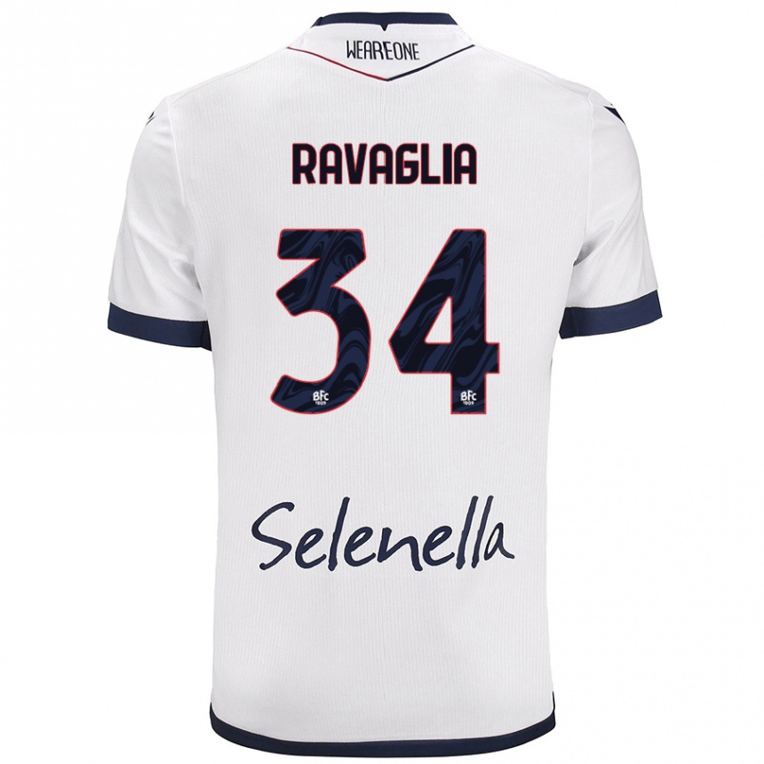 Kids Football Federico Ravaglia #34 White Royal Blue Away Jersey 2024/25 T-Shirt Nz