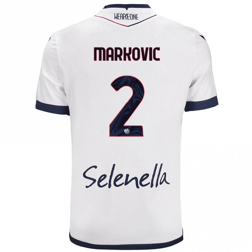 Kids Football Petar Markovic #2 White Royal Blue Away Jersey 2024/25 T-Shirt Nz