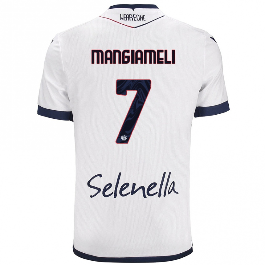 Kids Football Federico Mangiameli #7 White Royal Blue Away Jersey 2024/25 T-Shirt Nz