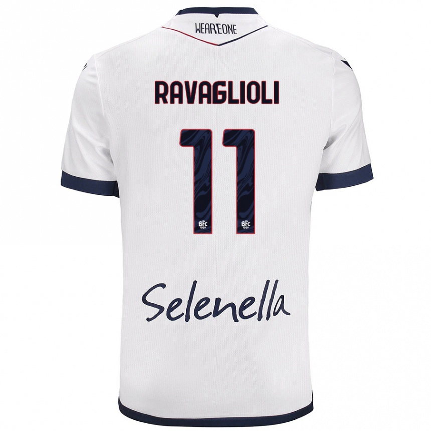 Kids Football Tommaso Ravaglioli #11 White Royal Blue Away Jersey 2024/25 T-Shirt Nz