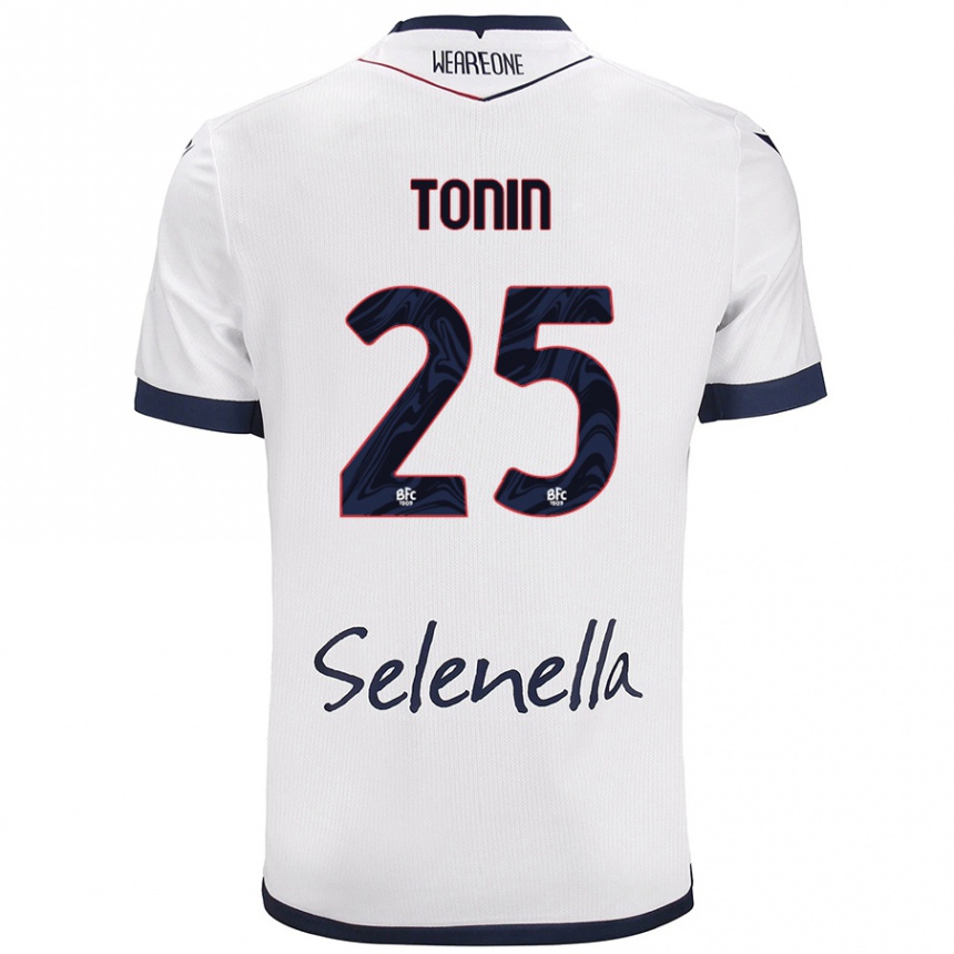 Kids Football Federico Tonin #25 White Royal Blue Away Jersey 2024/25 T-Shirt Nz