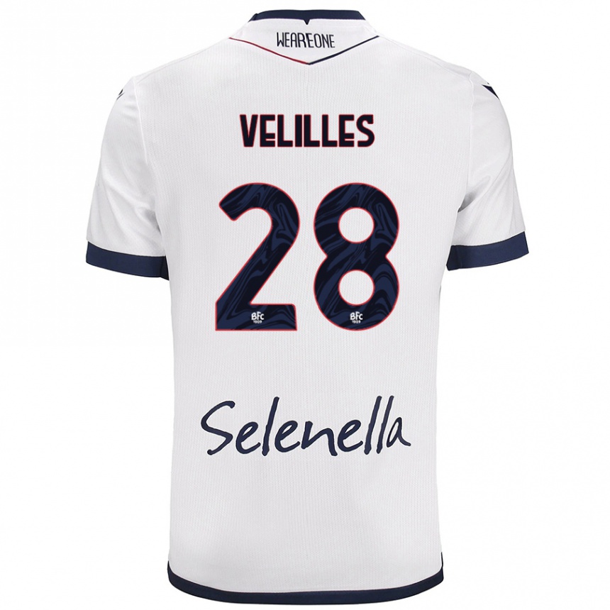 Kids Football Aarón Velilles #28 White Royal Blue Away Jersey 2024/25 T-Shirt Nz