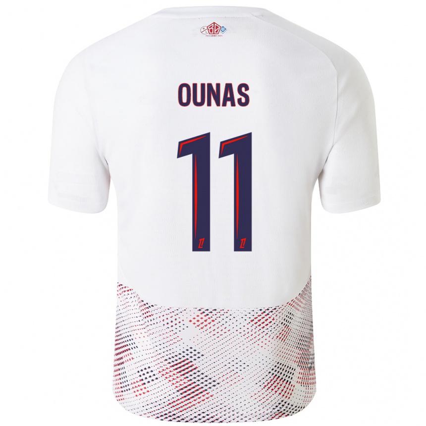 Kids Football Adam Ounas #11 White Royal Blue Away Jersey 2024/25 T-Shirt Nz