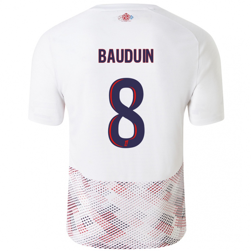 Kids Football Justine Bauduin #8 White Royal Blue Away Jersey 2024/25 T-Shirt Nz