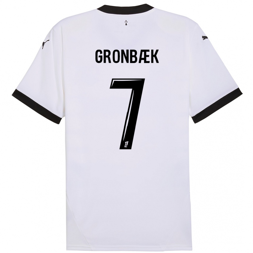 Kids Football Albert Grønbaek #7 White Black Away Jersey 2024/25 T-Shirt Nz