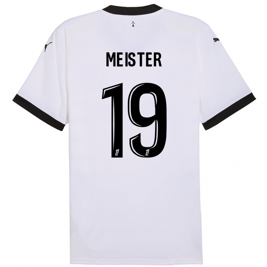 Kids Football Henrik Meister #19 White Black Away Jersey 2024/25 T-Shirt Nz