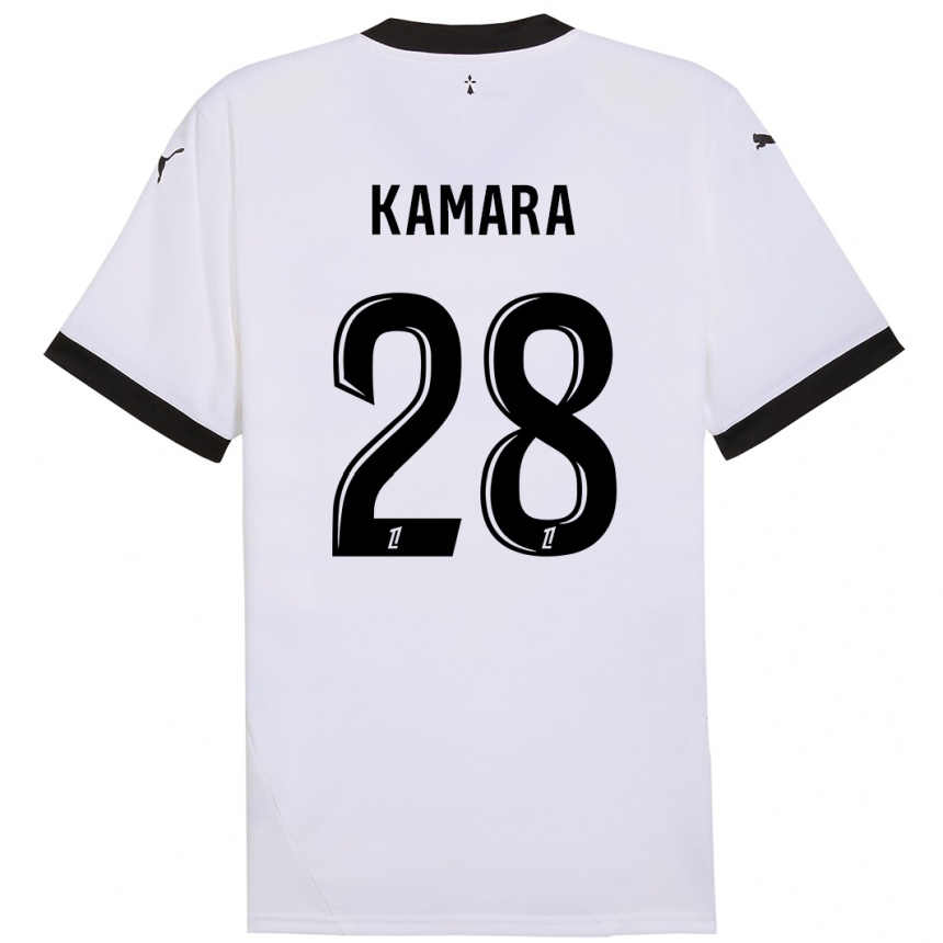 Kids Football Glen Kamara #28 White Black Away Jersey 2024/25 T-Shirt Nz