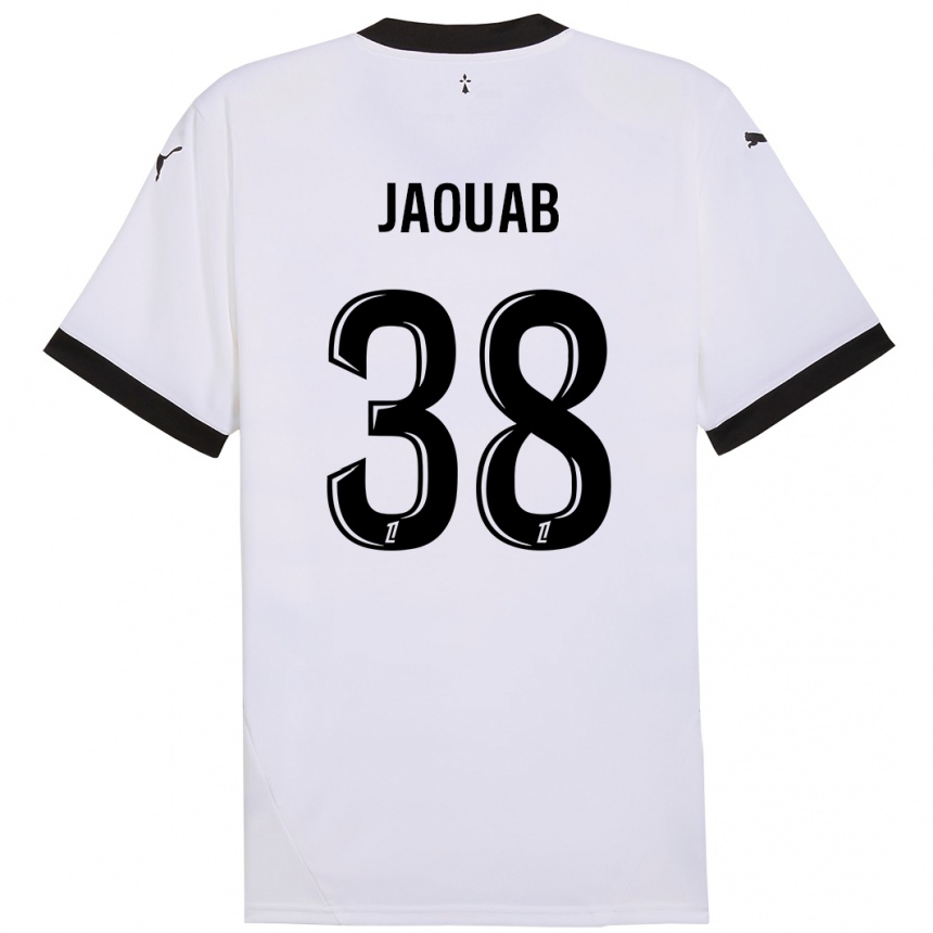 Kids Football Mohamed Jaouab #38 White Black Away Jersey 2024/25 T-Shirt Nz