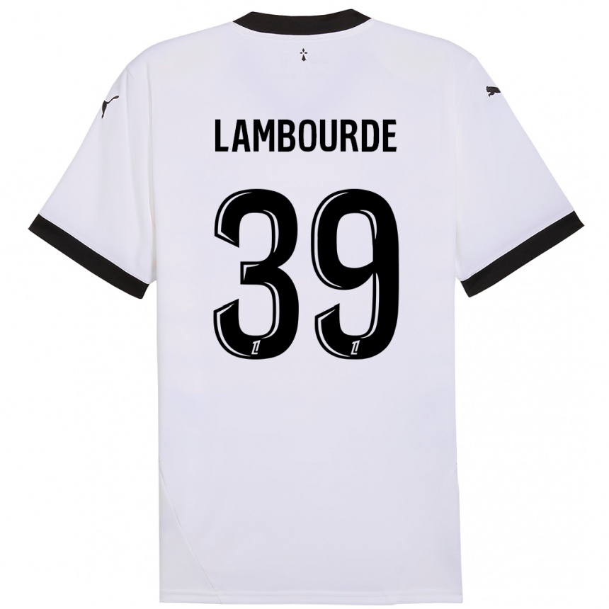 Kids Football Mathis Lambourde #39 White Black Away Jersey 2024/25 T-Shirt Nz