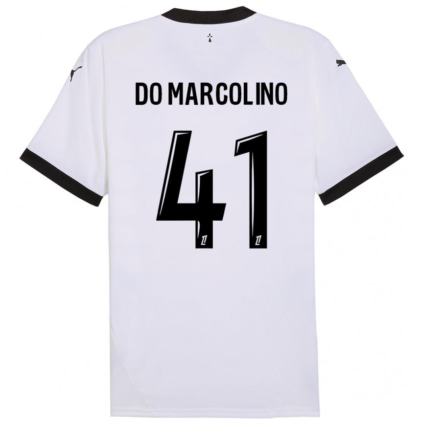 Kids Football Alan Do Marcolino #41 White Black Away Jersey 2024/25 T-Shirt Nz