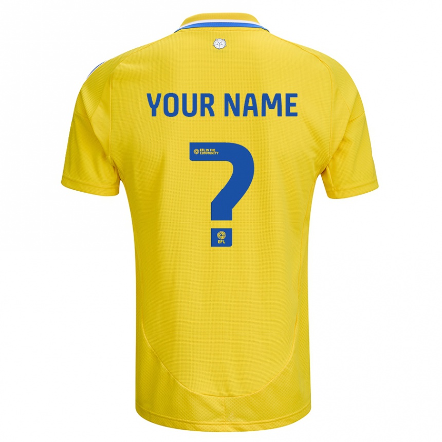 Kids Football Your Name #0 Yellow Blue Away Jersey 2024/25 T-Shirt Nz