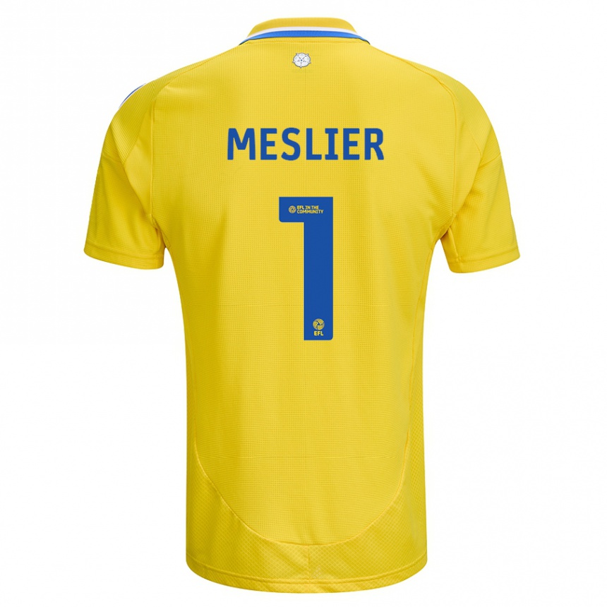 Kids Football Illan Meslier #1 Yellow Blue Away Jersey 2024/25 T-Shirt Nz