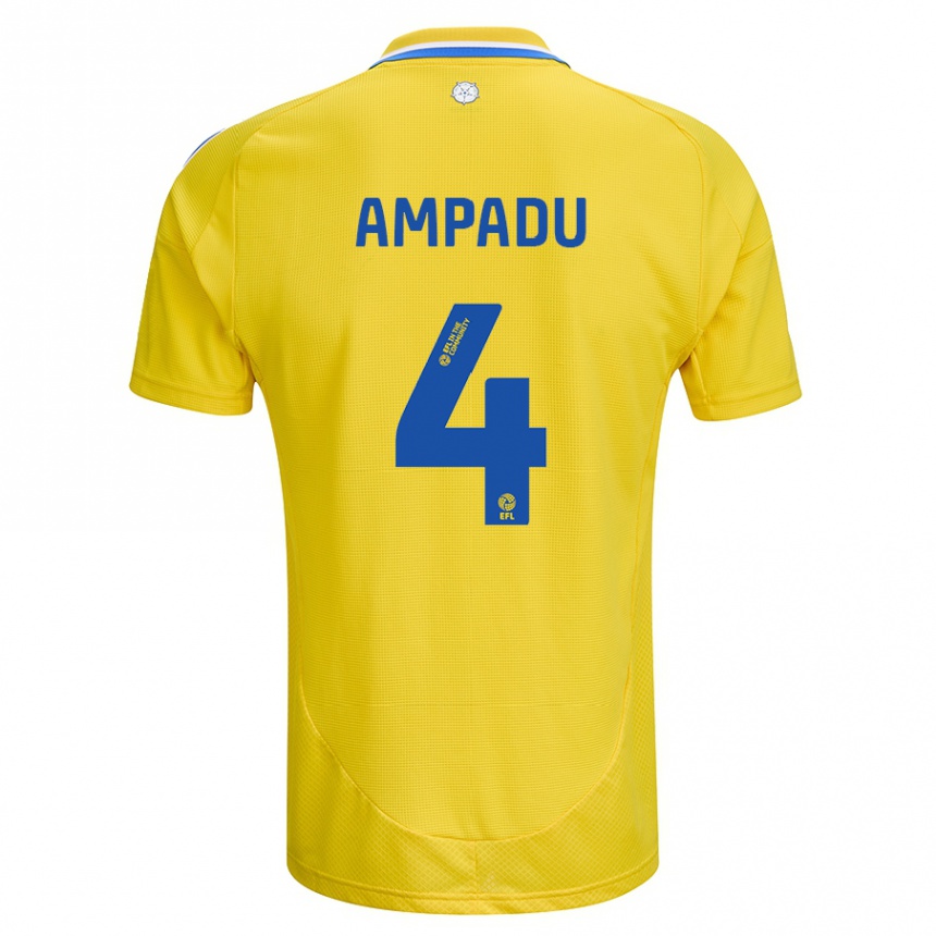 Kids Football Ethan Ampadu #4 Yellow Blue Away Jersey 2024/25 T-Shirt Nz