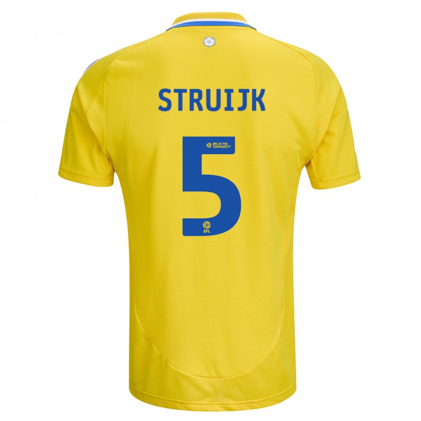 Kids Football Pascal Struijk #5 Yellow Blue Away Jersey 2024/25 T-Shirt Nz