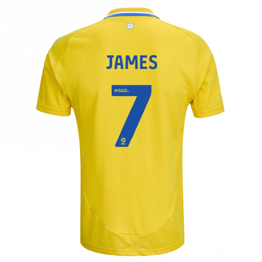 Kids Football Daniel James #7 Yellow Blue Away Jersey 2024/25 T-Shirt Nz