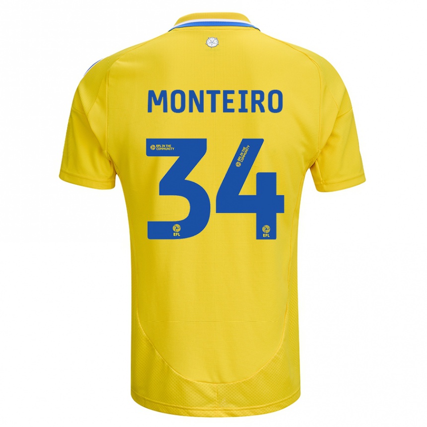 Kids Football Diogo Monteiro #34 Yellow Blue Away Jersey 2024/25 T-Shirt Nz