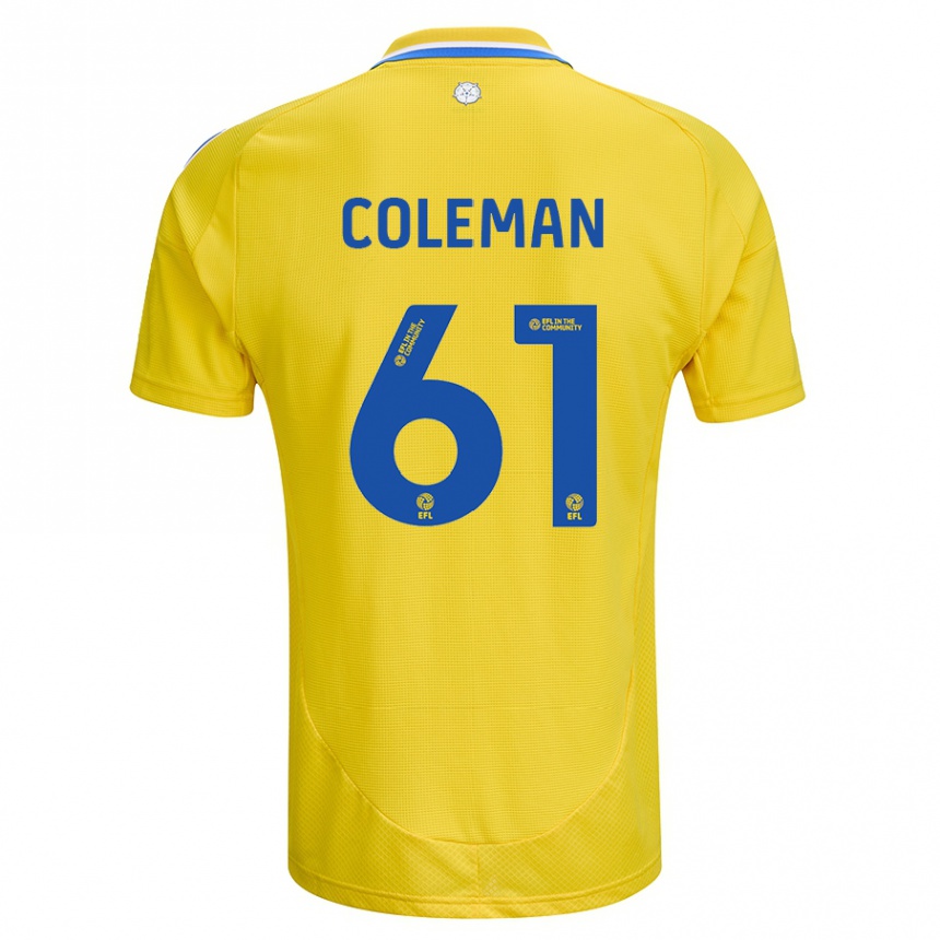 Kids Football Cian Coleman #61 Yellow Blue Away Jersey 2024/25 T-Shirt Nz