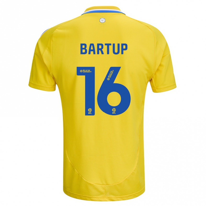 Kids Football Laura Bartup #16 Yellow Blue Away Jersey 2024/25 T-Shirt Nz