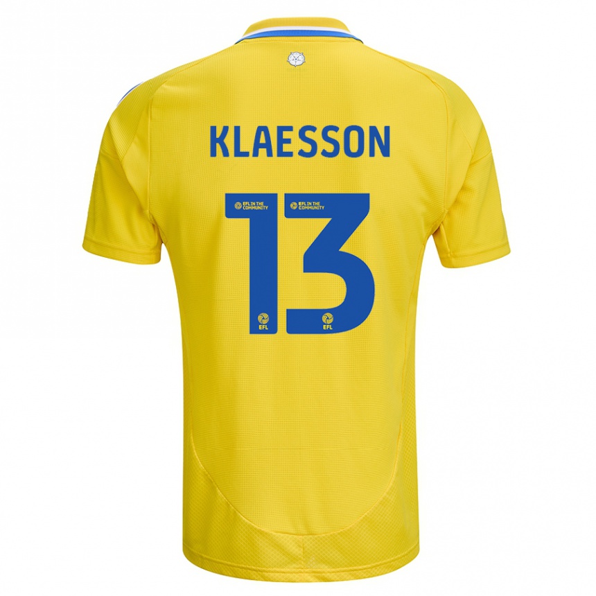 Kids Football Kristoffer Klaesson #13 Yellow Blue Away Jersey 2024/25 T-Shirt Nz