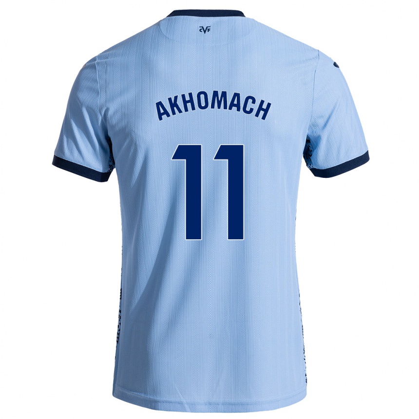 Kids Football Ilias Akhomach #11 Sky Blue Away Jersey 2024/25 T-Shirt Nz