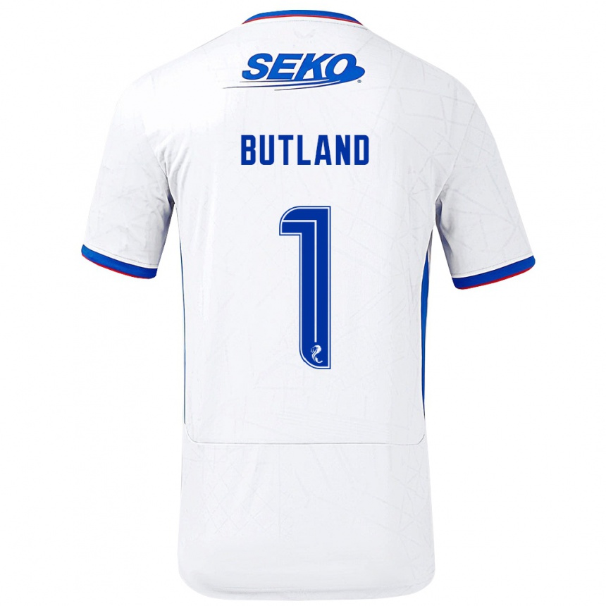 Kids Football Jack Butland #1 White Blue Away Jersey 2024/25 T-Shirt Nz