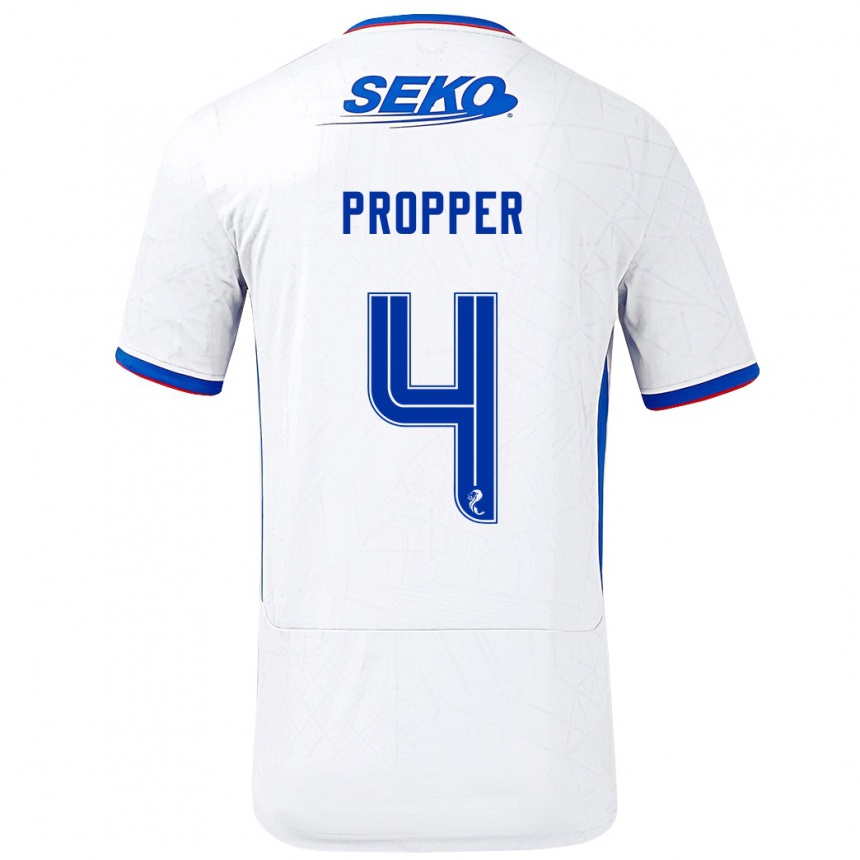 Kids Football Robin Pröpper #4 White Blue Away Jersey 2024/25 T-Shirt Nz