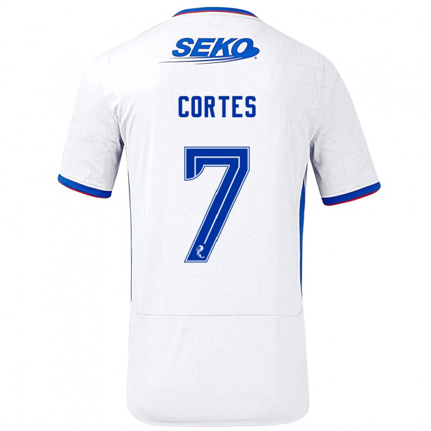 Kids Football Óscar Cortés #7 White Blue Away Jersey 2024/25 T-Shirt Nz