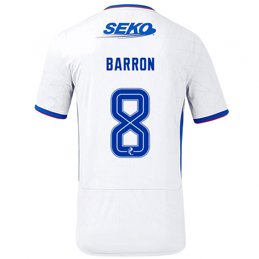 Kids Football Connor Barron #8 White Blue Away Jersey 2024/25 T-Shirt Nz