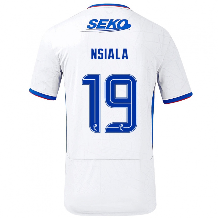 Kids Football Clinton Nsiala #19 White Blue Away Jersey 2024/25 T-Shirt Nz