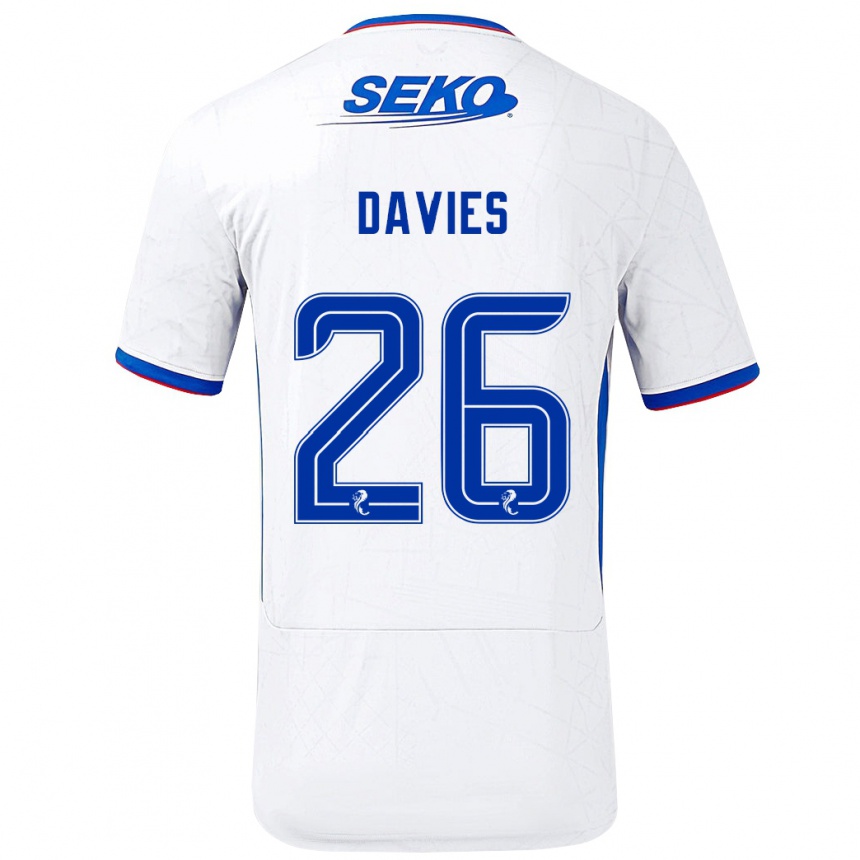 Kids Football Ben Davies #26 White Blue Away Jersey 2024/25 T-Shirt Nz