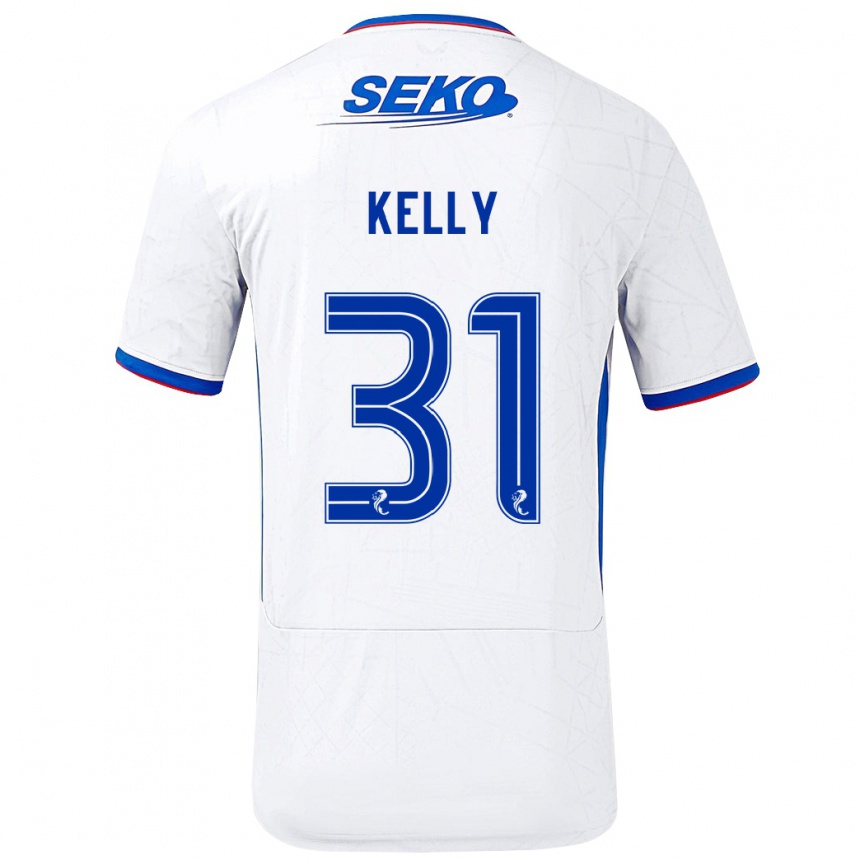 Kids Football Liam Kelly #31 White Blue Away Jersey 2024/25 T-Shirt Nz