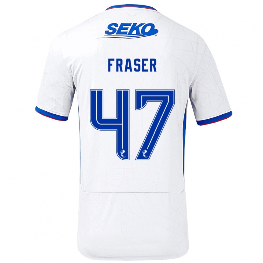 Kids Football Robbie Fraser #47 White Blue Away Jersey 2024/25 T-Shirt Nz