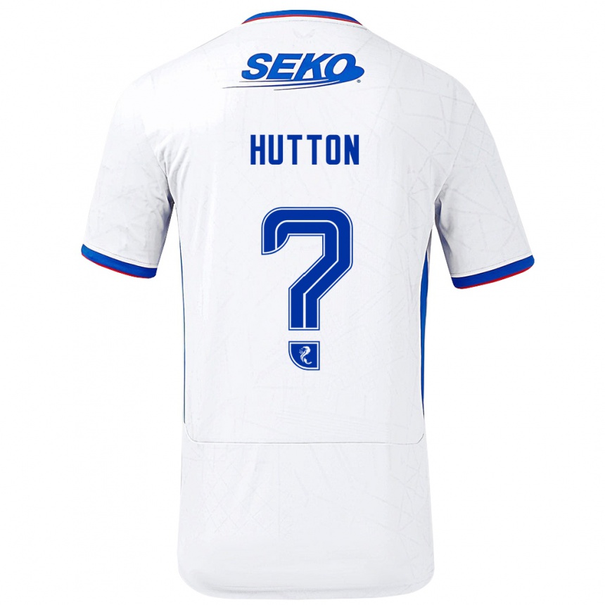 Kids Football Zander Hutton #0 White Blue Away Jersey 2024/25 T-Shirt Nz