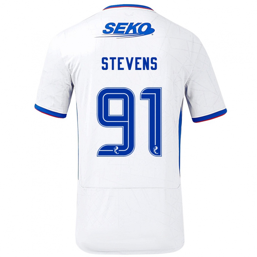 Kids Football Archie Stevens #91 White Blue Away Jersey 2024/25 T-Shirt Nz