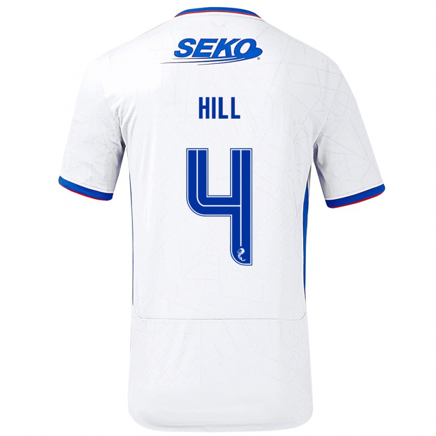 Kids Football Kathryn Hill #4 White Blue Away Jersey 2024/25 T-Shirt Nz