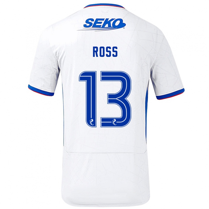 Kids Football Jane Ross #13 White Blue Away Jersey 2024/25 T-Shirt Nz