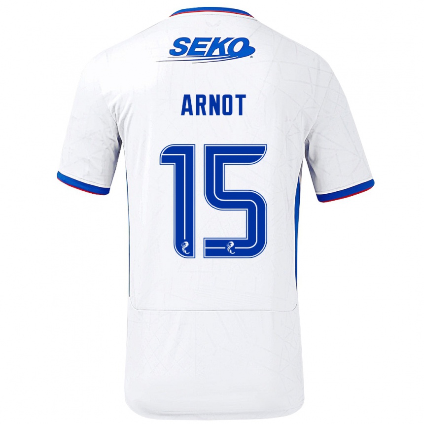 Kids Football Elizabeth Arnot #15 White Blue Away Jersey 2024/25 T-Shirt Nz