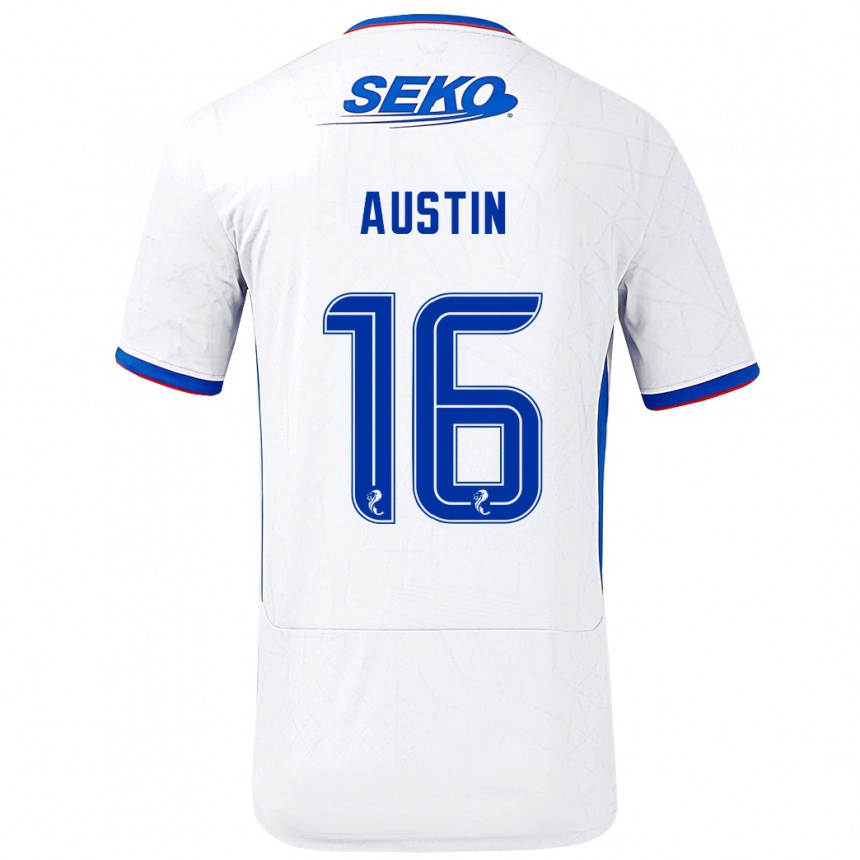 Kids Football Eilidh Austin #16 White Blue Away Jersey 2024/25 T-Shirt Nz