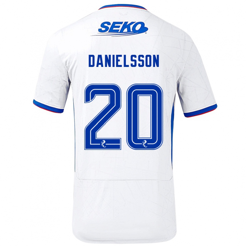 Kids Football Jenny Julia Danielsson #20 White Blue Away Jersey 2024/25 T-Shirt Nz