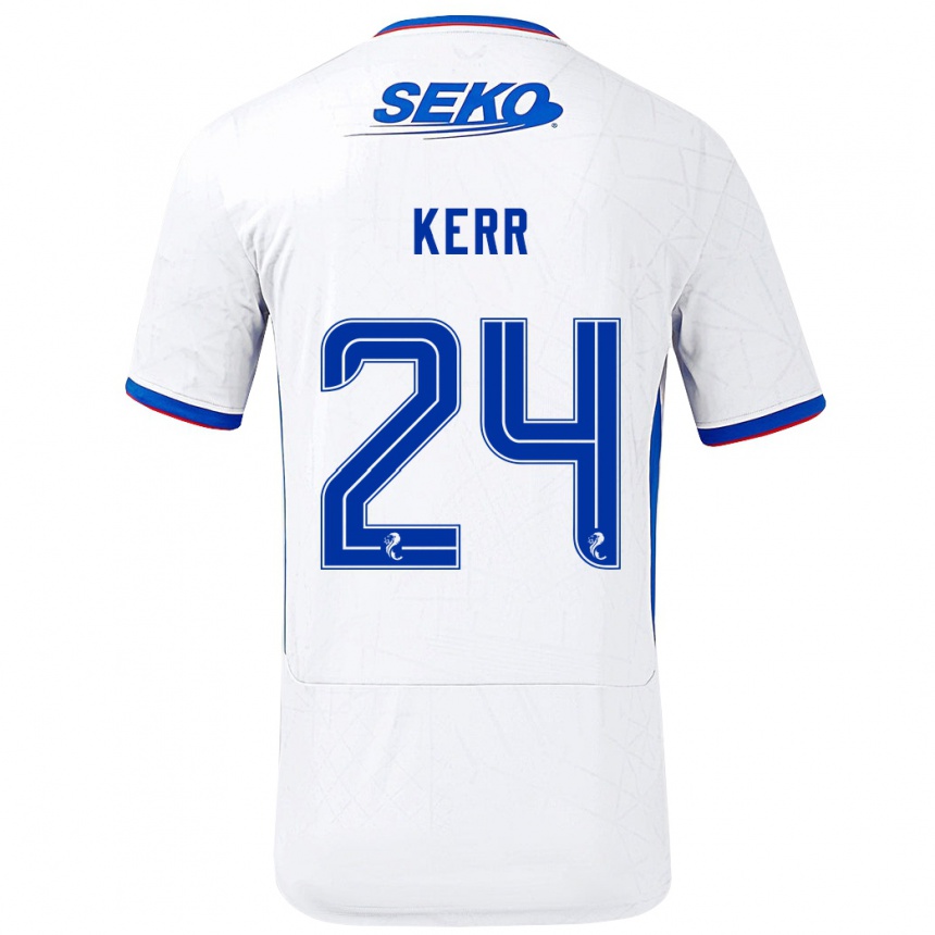 Kids Football Samantha Mary Kerr #24 White Blue Away Jersey 2024/25 T-Shirt Nz