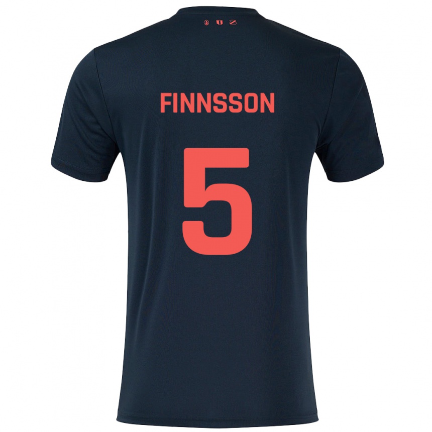 Kids Football Kolbeinn Finnsson #5 Black Red Away Jersey 2024/25 T-Shirt Nz