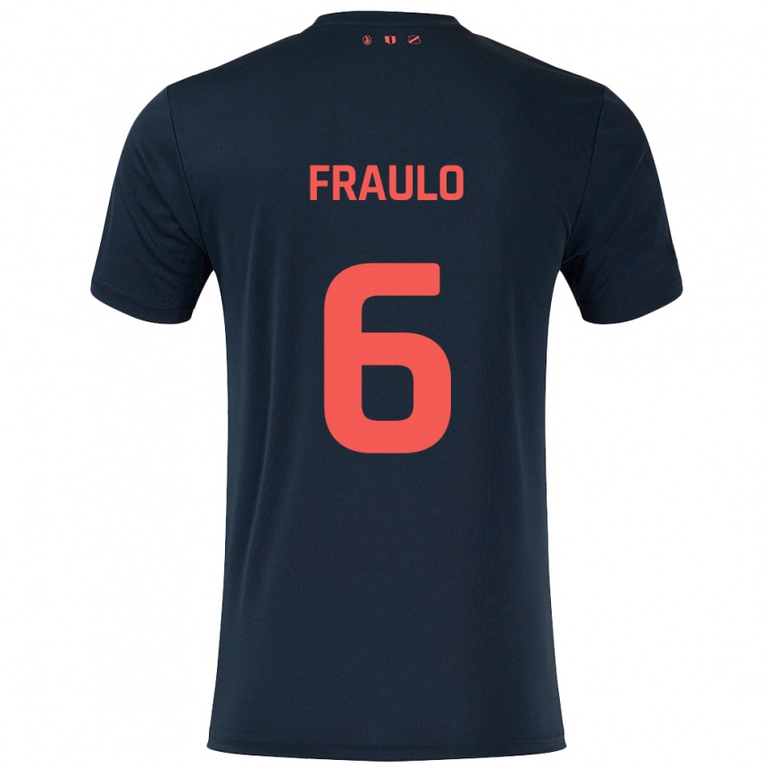 Kids Football Oscar Fraulo #6 Black Red Away Jersey 2024/25 T-Shirt Nz