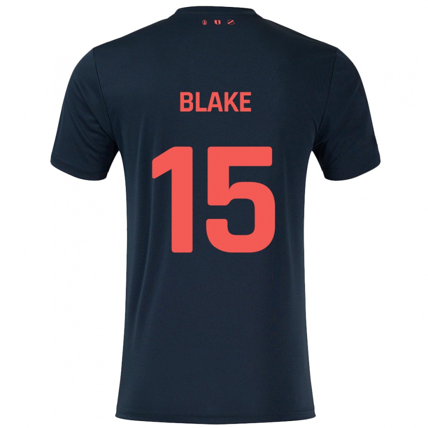 Kids Football Adrian Blake #15 Black Red Away Jersey 2024/25 T-Shirt Nz